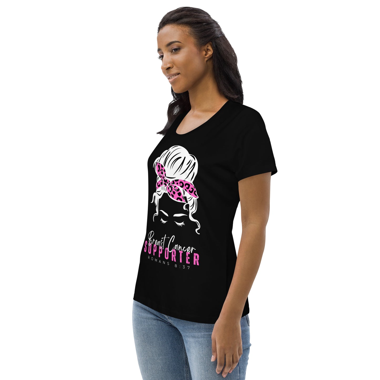 Breast Cancer Supporter-BlackTee-Women's fitted