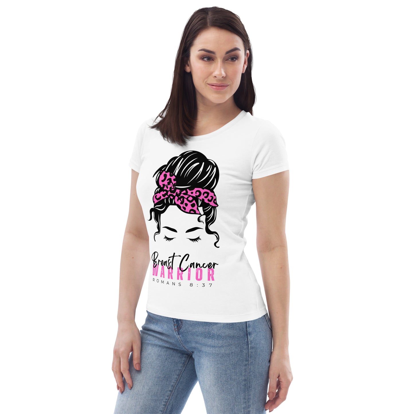 Breast Cancer Warrior-White Tee-Women's fitted
