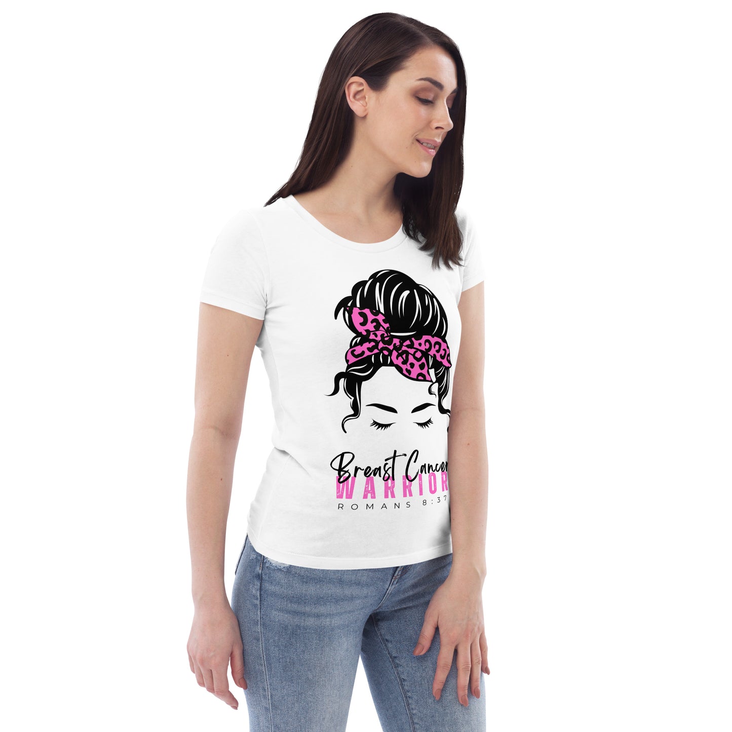 Breast Cancer Warrior-White Tee-Women's fitted