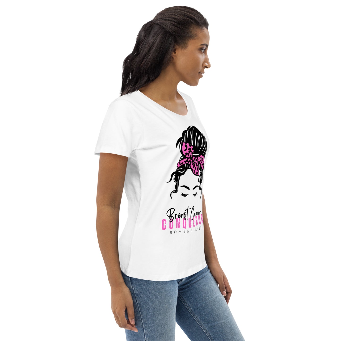 Breast Cancer Conqueror-White Tee-Women's fitted